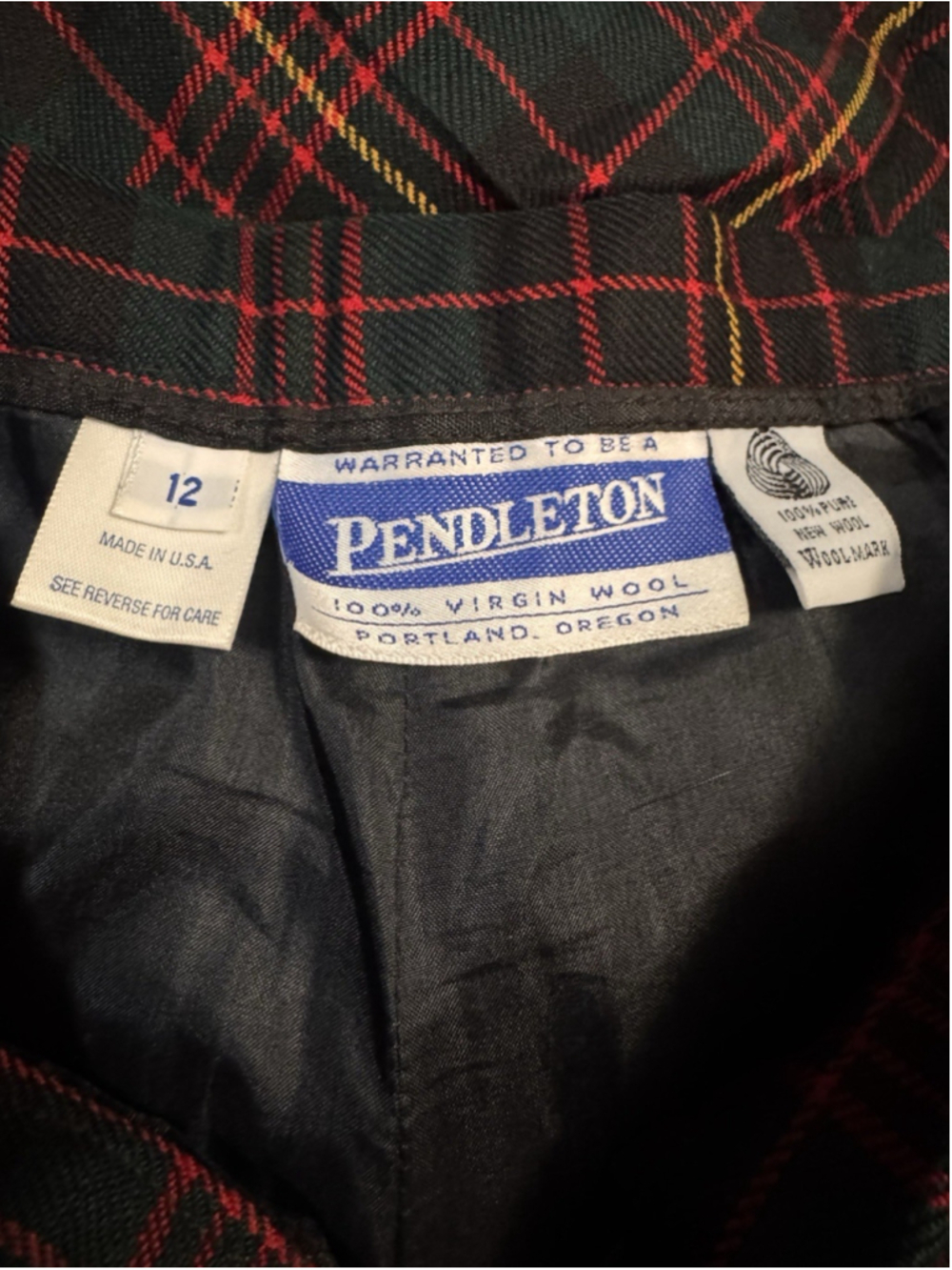 Vtg Pendleton Wool Pants Plaid Tartan Red Green Navy Slacks Size 12 Women’s - Picture 5 of 8